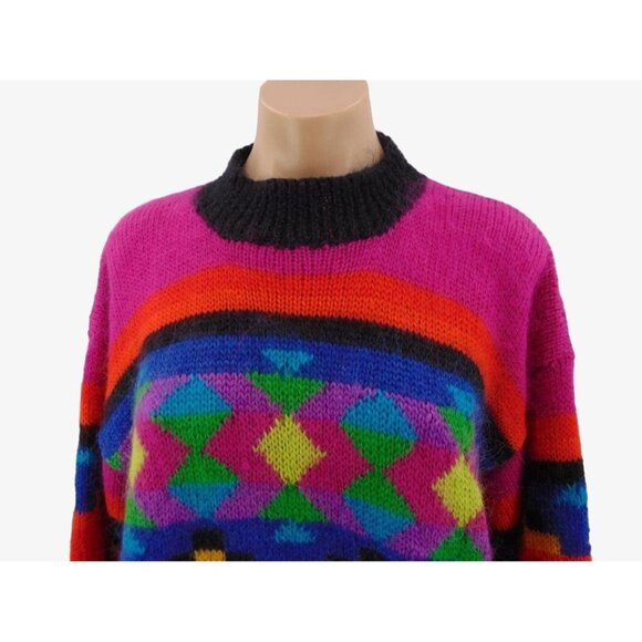 Workshop Fenn Wright Manson Mohair Blend Sweater M Vintage 80s Geometric Pink - Picture 2 of 10